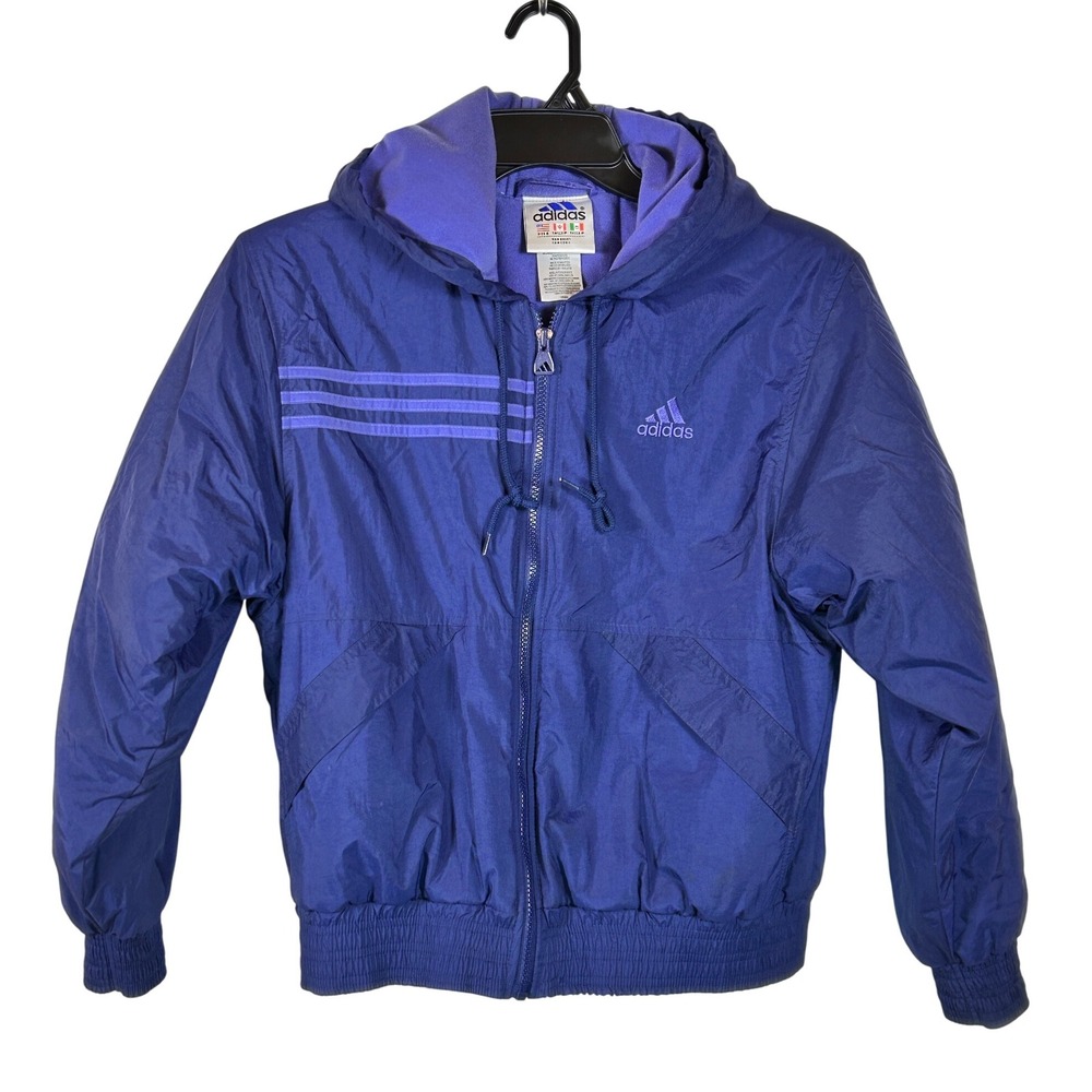Vintage‎ hooded nylon Adidas women's  Jacket Full Zip Purple Three Stripe